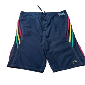 Rusty Mens Board Shorts Black Rasta Stripe Surf Swim Trunks Size 42
